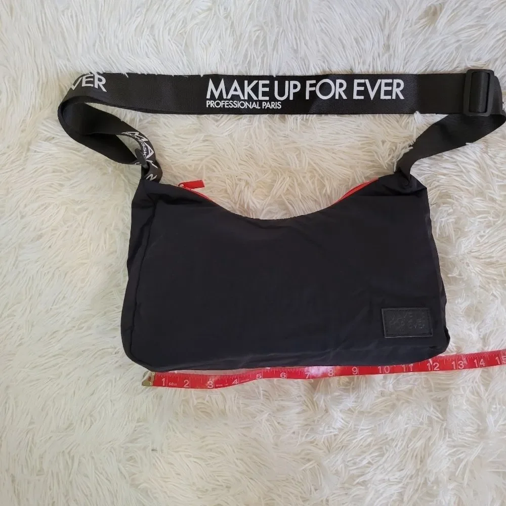 Make Up Forever Makeup Cosmetics Adjustable Over the Shoulder Zipper Black Bag